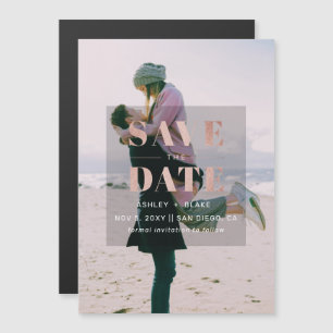 Rose Gold Modern Minimalist Photo Save the Date Magnetic Invitation
