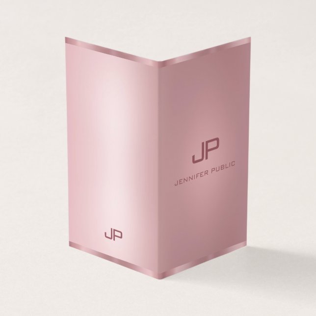 Rose Gold Modern Monogram Elegant Template Business Card (Outside)