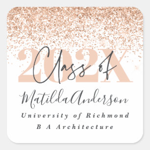 Rose gold modern stylish glitter graduation square sticker