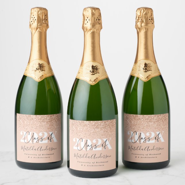 Rose gold modern stylish graduation party favour sparkling wine label (Bottles)
