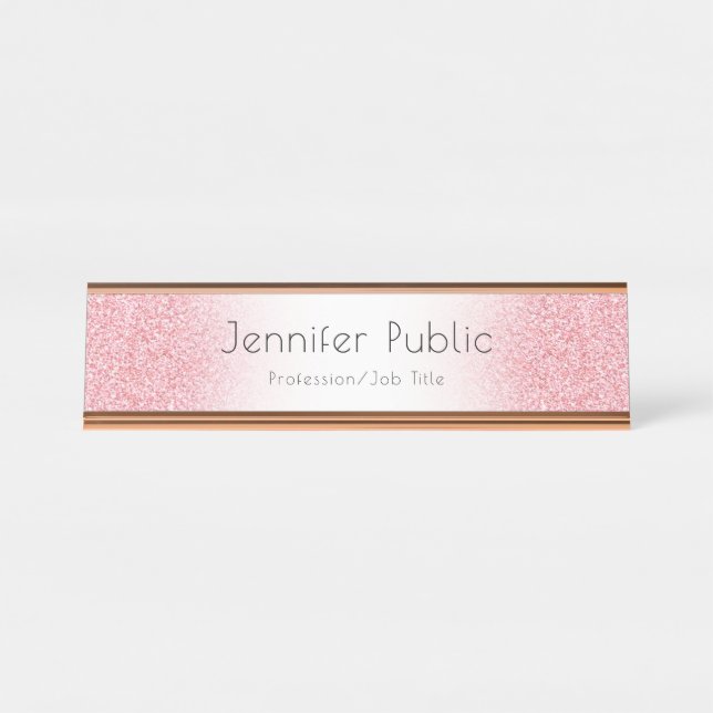 Rose Gold Modern Template Professional Trendy Desk Name Plate (Front)