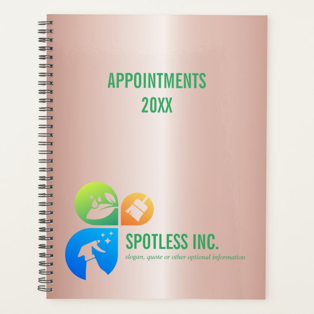Rose Gold Modern Trendy Cleaning services logo Planner (Front)