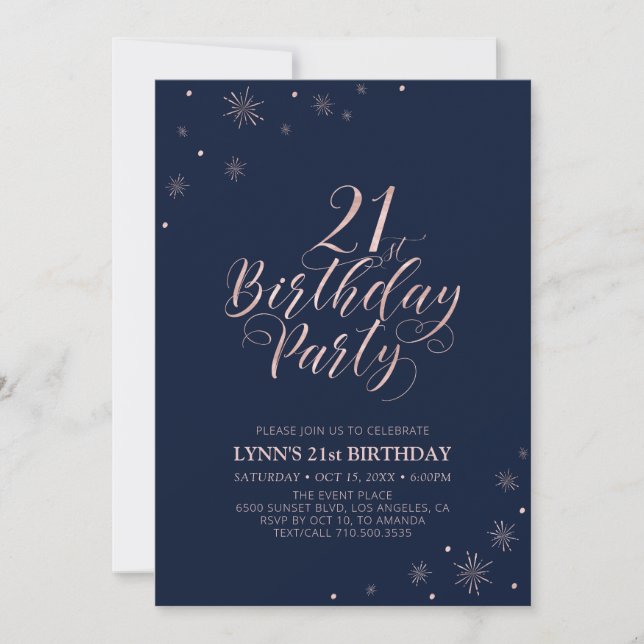 Rose Gold | Modern Typography 21st Birthday Party Invitation (Front)