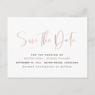 Rose Gold Modern Typography Save the Date Announcement Postcard