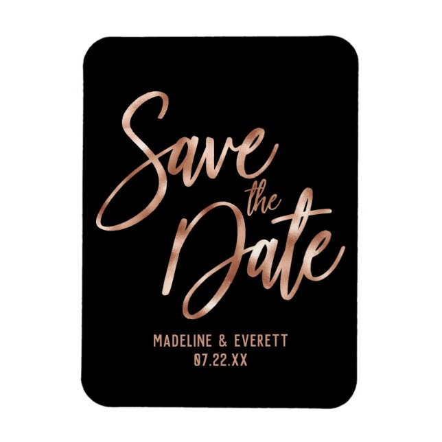 Rose Gold Modern Typography Save the Date Wedding Magnet (Vertical)