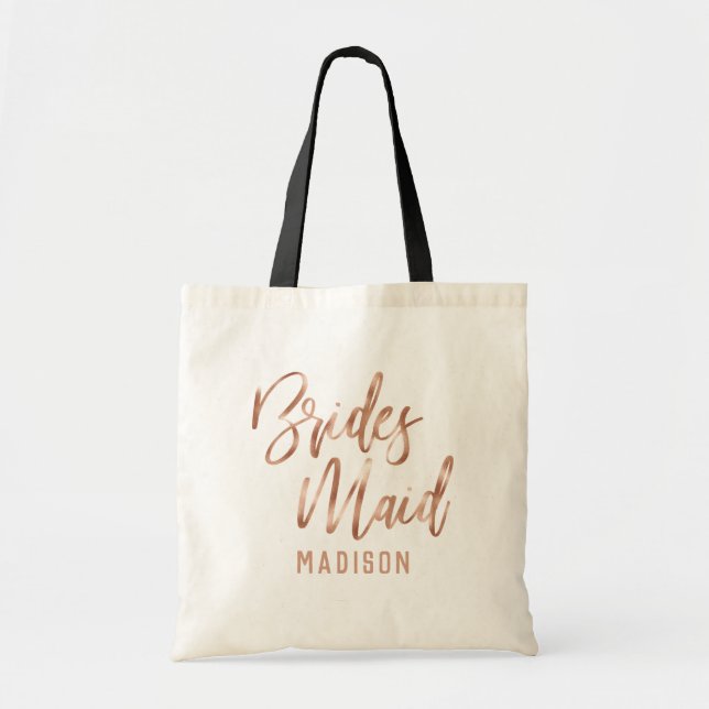 Rose Gold Modern Typography Wedding Bridesmaid Tote Bag (Front)