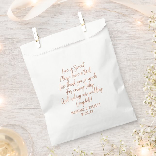 Rose Gold Modern Typography Wedding Love is Sweet Favour Bag (Clipped)