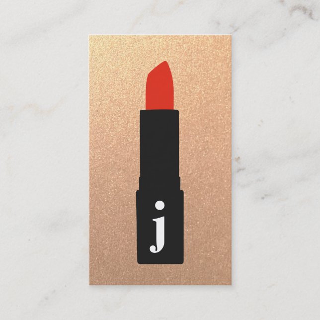 Rose Gold Monogram Beauty Makeup Artist Lipstick Business Card (Front)