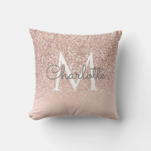 Rose Gold Monogram Blush Pink Girly Script Throw Cushion