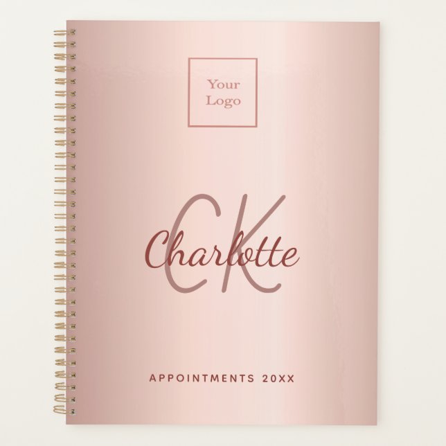 Rose gold monogram business logo 2026 planner (Front)