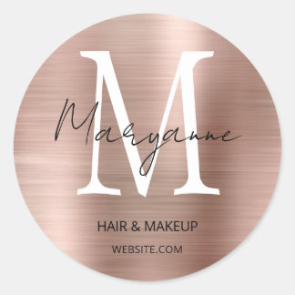 Rose Gold Monogram Business Logo Classic Round Sticker