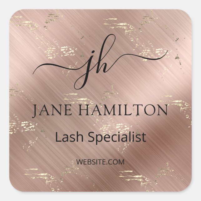 Rose Gold Monogram Business Logo Square Sticker (Front)