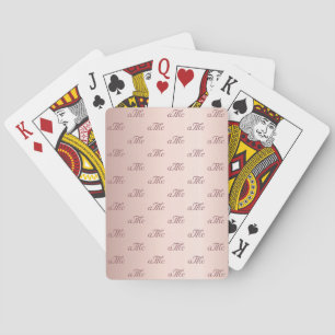 Rose gold monogram couple initials wedding playing cards