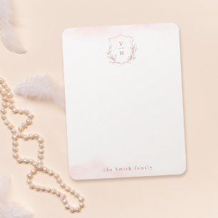 Rose gold monogram crest personalised Stationery Card