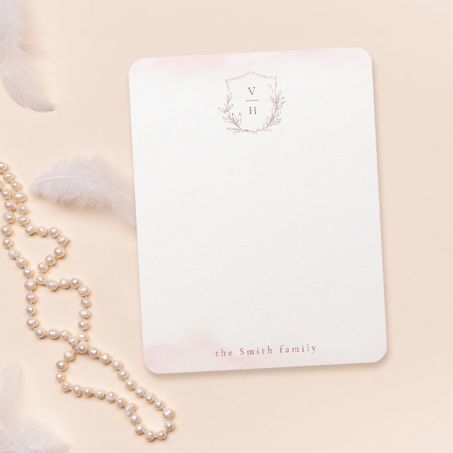 Rose gold monogram crest personalised Stationery Card (Rose gold monogram crest personalized Stationery Note Card)
