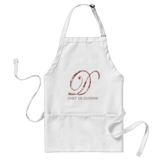 Rose Gold Monogram D Chef de Cuisine or Your Text Standard Apron (Front)