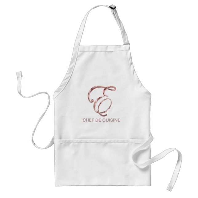 Rose Gold Monogram E Chef de Cuisine or Your Text Standard Apron (Front)