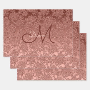 Rose Gold Monogram Elegant Art Floral Pattern Wrapping Paper Sheet