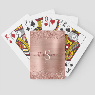 Rose Gold Monogram Faux-Glitter Girly Glam Playing Cards