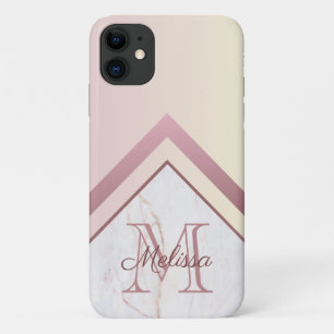 Rose Gold Monogram Geometric Chevron Marble iPhone 11 Case