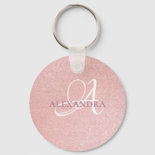 Rose gold Monogram glitter Key Ring