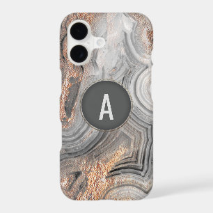 Rose gold monogram grey geode phone cover crystal