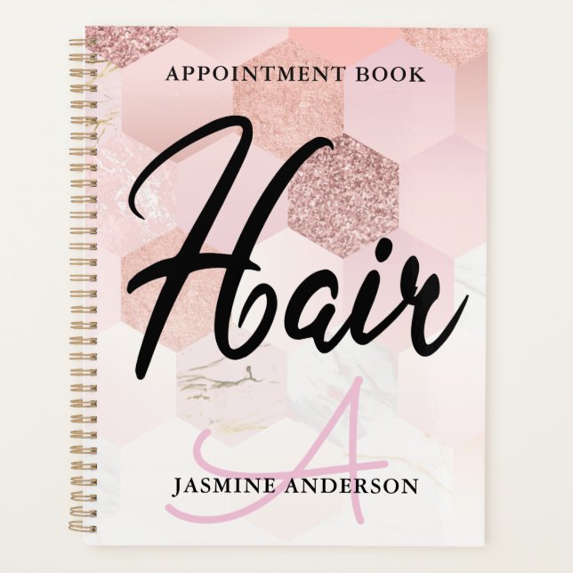 Rose Gold Monogram Hair Appointment Book Planner (Front)