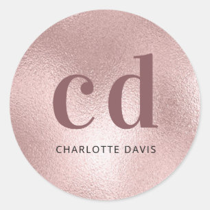 Rose gold monogram initials classic round sticker