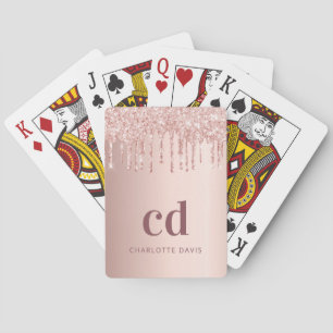 Rose gold monogram initials drips playing cards