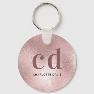 Rose gold monogram initials key ring