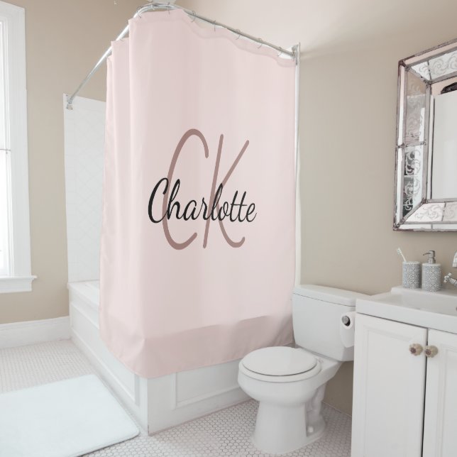 Rose gold monogram initials name minimalist shower curtain (In Situ)