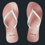 Rose gold monogram initials name minimalist thongs<br><div class="desc">Rose gold background,  black and white text.  Personalise and add a name and monogram initials. The name is written with a modern hand lettered style script.</div>