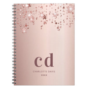 Rose gold monogram initials stars  notebook