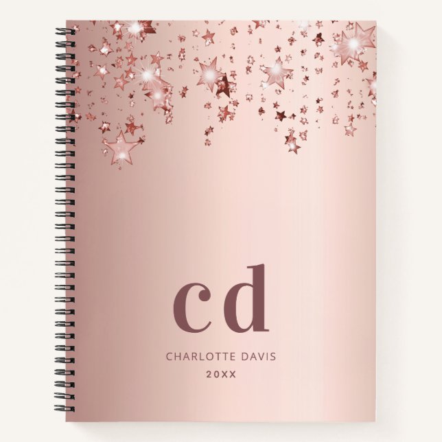 Rose gold monogram initials stars notebook (Front)