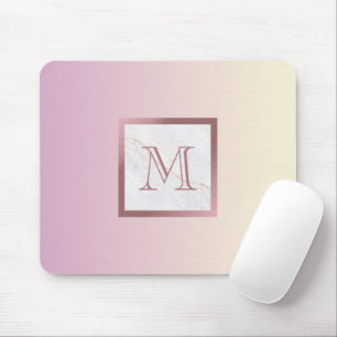Rose Gold Monogram Marble Pink Gradient Mouse Pad