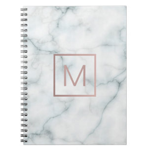 rose gold monogram on stone notebook