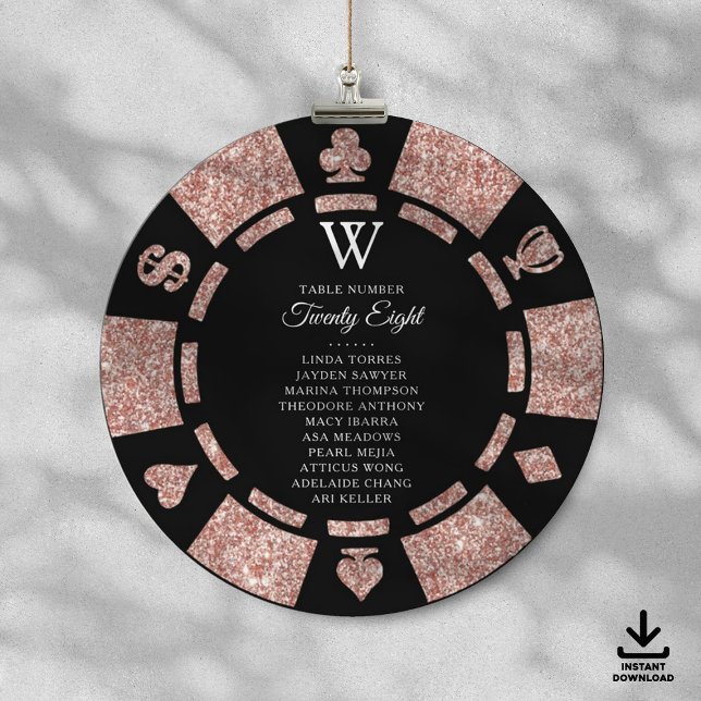 Rose Gold Monogram Poker Chip Casino Wedding Invitation (Creator Uploaded)