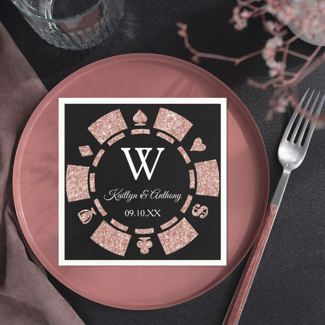 Rose Gold Monogram Poker Chip Casino Wedding Napkin (Creator Uploaded)