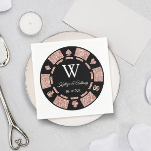 Rose Gold Monogram Poker Chip Casino Wedding Napkin