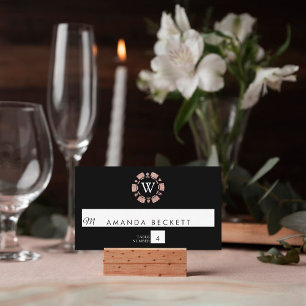 Rose Gold Monogram Poker Chip Casino Wedding Place Card