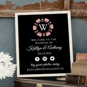 Rose Gold Monogram Poker Chip Casino Wedding Poster