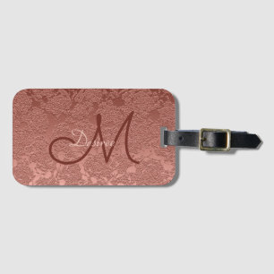 Rose Gold Monogram Script Modern Elegant Floral Luggage Tag
