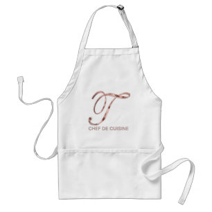 Rose Gold Monogram T Chef de Cuisine or Your Text Standard Apron