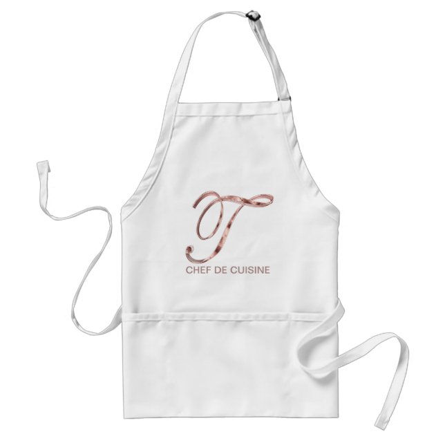 Rose Gold Monogram T Chef de Cuisine or Your Text Standard Apron (Front)