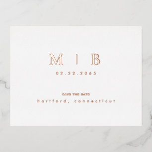 Rose Gold Monogram Wedding Save the Date Foil Invitation Postcard
