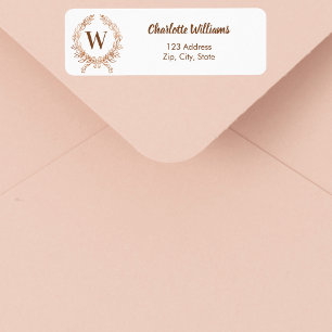 Rose gold monogram wreath return address return address label