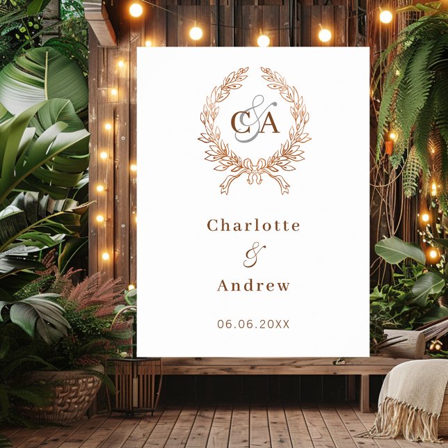Rose gold monogram wreath wedding welcome sign (Creator Uploaded)