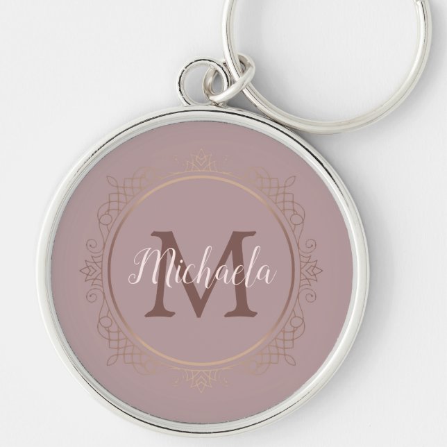 Rose Gold Monogrammed Elegant Modern Template Key Ring (Front)