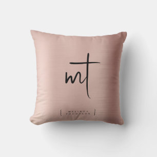 Rose Gold Monogrammed Initials Script Typography Cushion