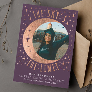 Rose Gold Moon Graduation Photo Announcement Card